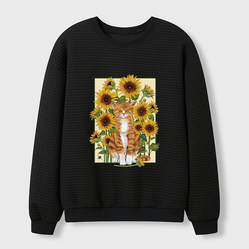 Tokyo-Tiger Sunflower And Orange Cat Waffle Sweatshirt