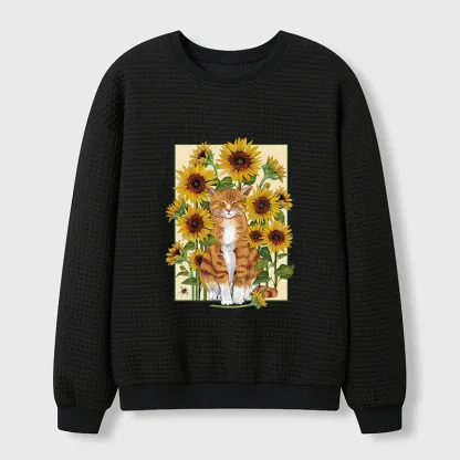Tokyo-Tiger Sunflower And Orange Cat Waffle Sweatshirt