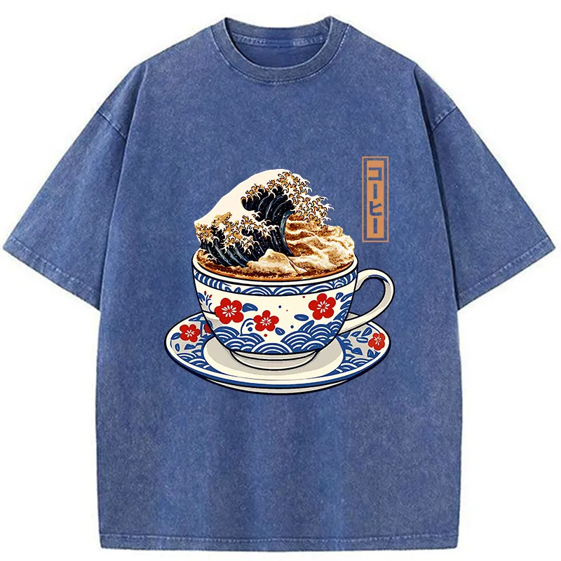 Tokyo-Tiger Coffee Wave Foam Washed T-Shirt