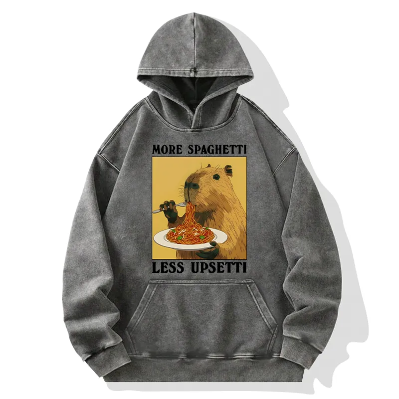 Tokyo-Tiger Capybara Eating Pasta Washed Hoodie