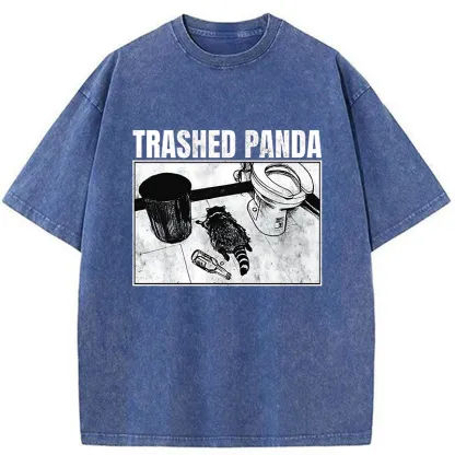 Tokyo-Tiger Trashed Panda Funny Washed T-Shirt