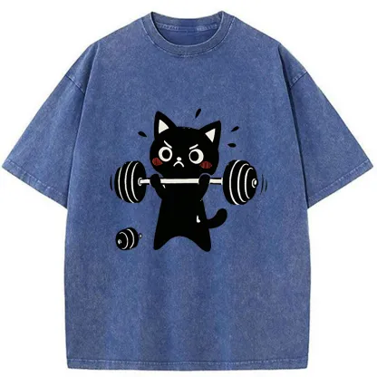 Tokyo-Tiger Black Cat Exercise Washed T-Shirt