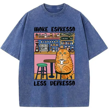 Tokyo-Tiger Orange Cat Drinking Espresso Washed T-Shirt