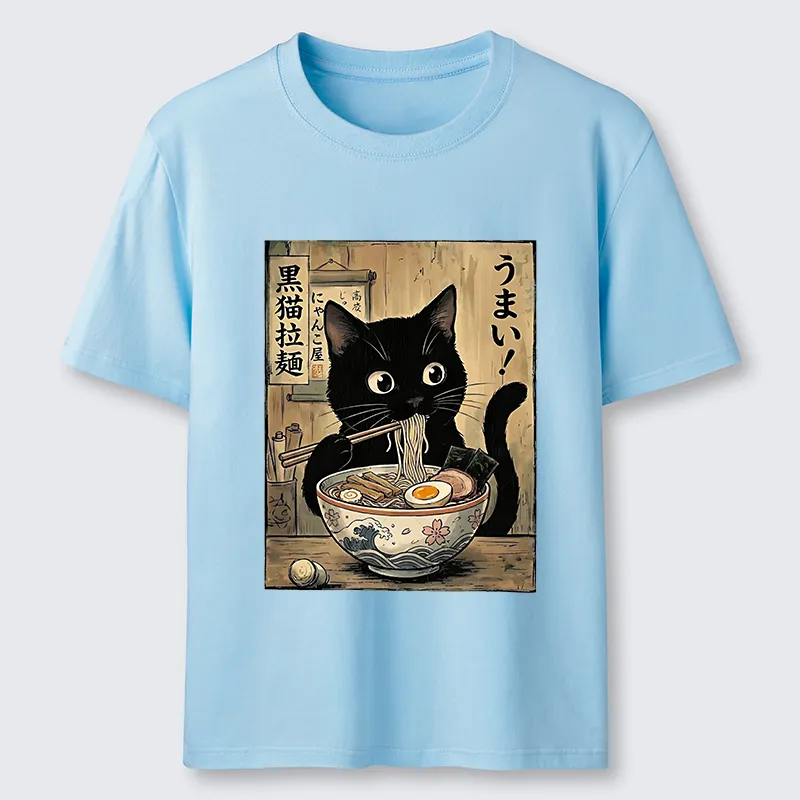 Tokyo-Tiger Black Cat Eats Delicious Japanese Ramen Classic T-Shirt