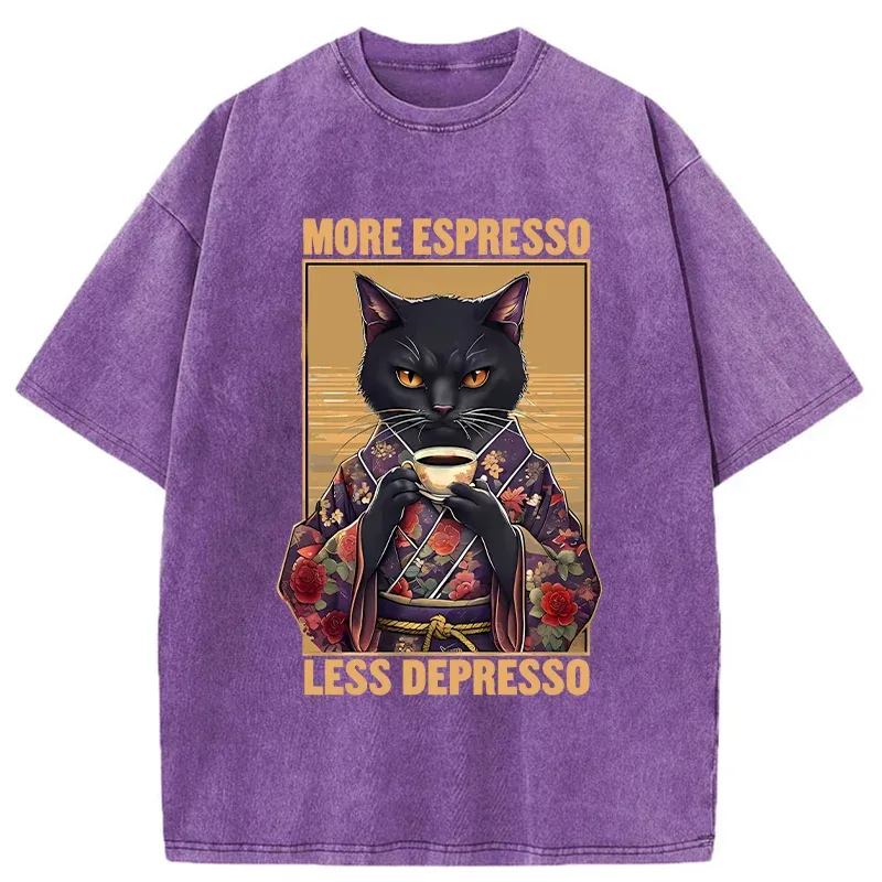 Tokyo-Tiger More Espresso Less Depresso Funny Washed T-Shirt