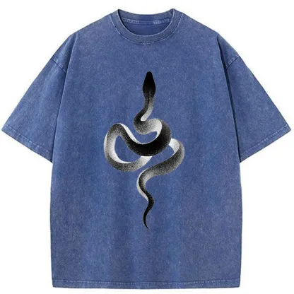 Tokyo-Tiger Retro Art Snake Washed T-Shirt