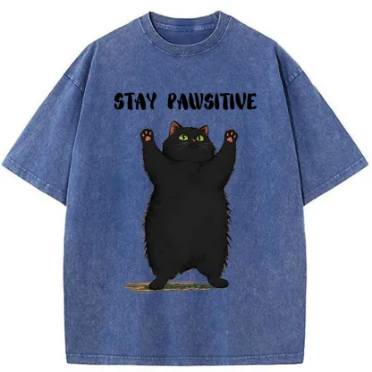 Tokyo-Tiger Cat Stay Pawsitive Washed T-Shirt