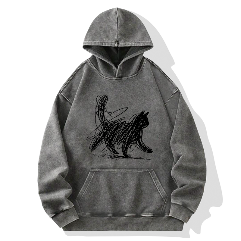 Tokyo-Tiger Minimalist Cat Art Washed Hoodie
