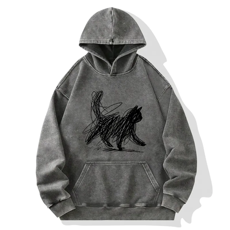 Tokyo-Tiger Minimalist Cat Art Washed Hoodie