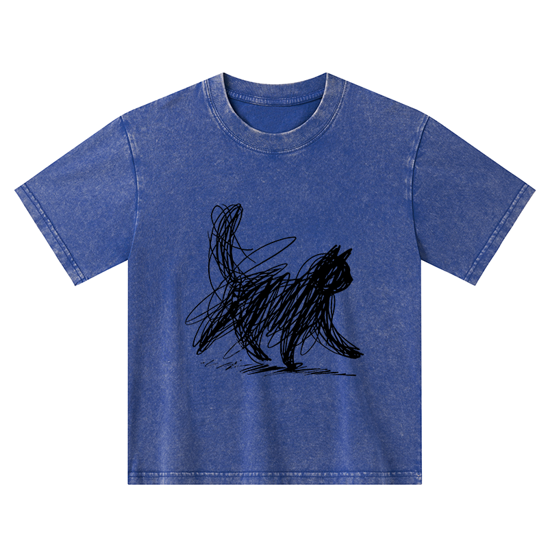 Tokyo-Tiger Minimalist Cat Art Kids Washed T-Shirt