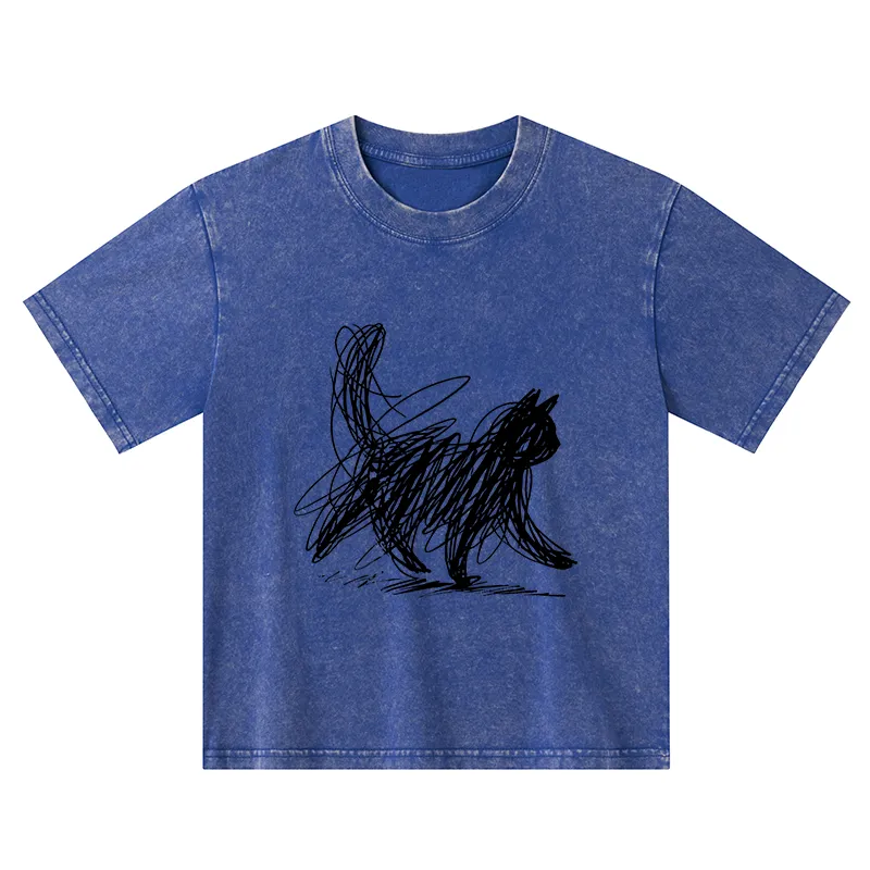 Tokyo-Tiger Minimalist Cat Art Kids Washed T-Shirt
