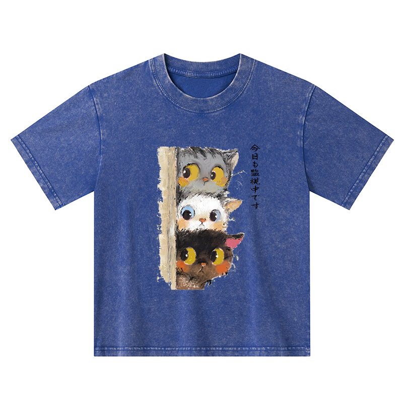 Tokyo-Tiger Three Cats Secretly Monitor Their Owner Kids Washed T-Shirt