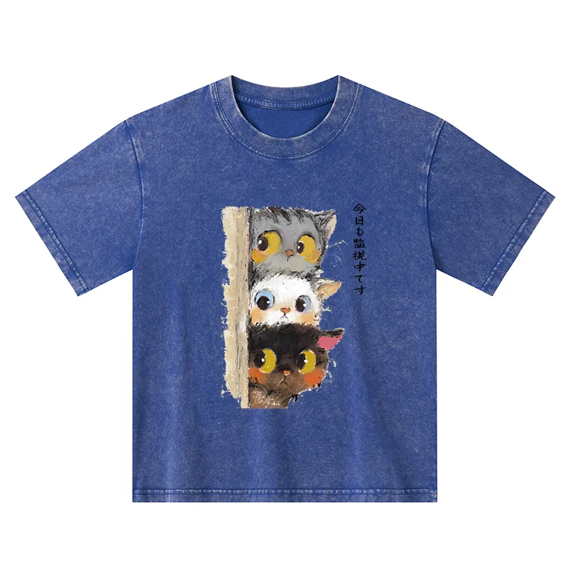 Tokyo-Tiger Three Cats Secretly Monitor Their Owner Kids Washed T-Shirt