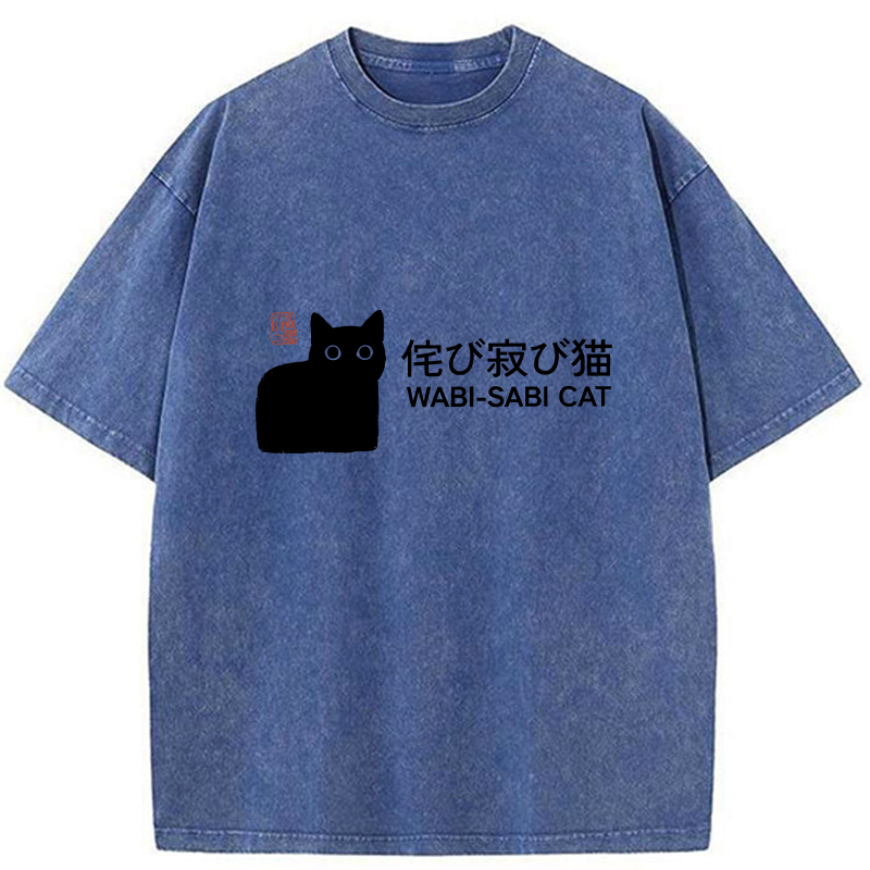 Tokyo-Tiger Wabi-sabi Cat Japanese Washed T-Shirt