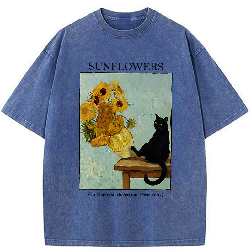 Tokyo-Tiger Cat Kicked The Sunflower Vase Washed T-Shirt