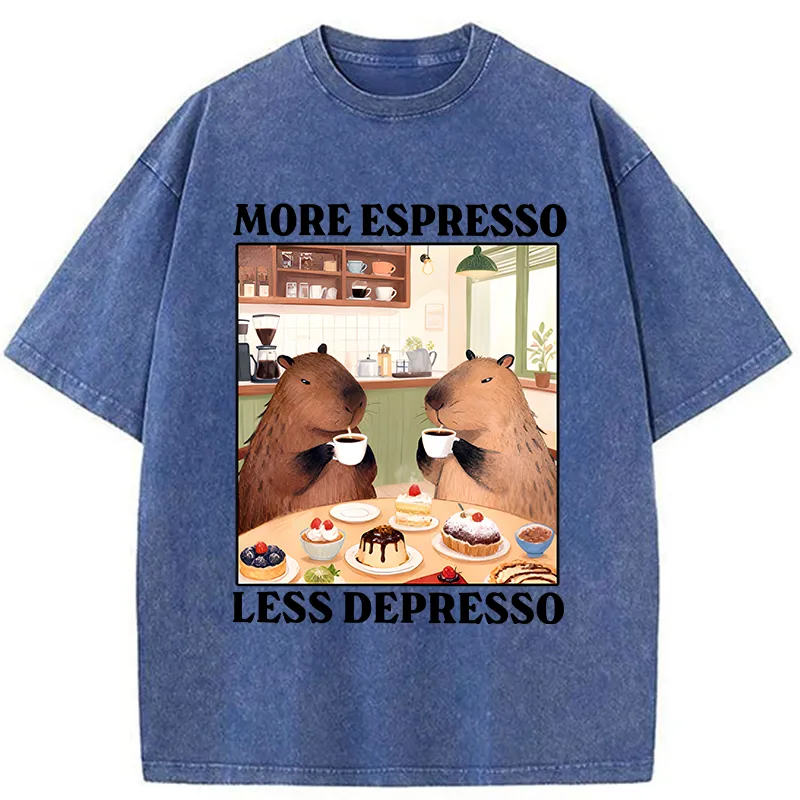 Tokyo-Tiger Capybaras Drink More Coffee Washed T-Shirt