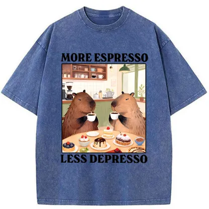 Tokyo-Tiger Capybaras Drink More Coffee Washed T-Shirt