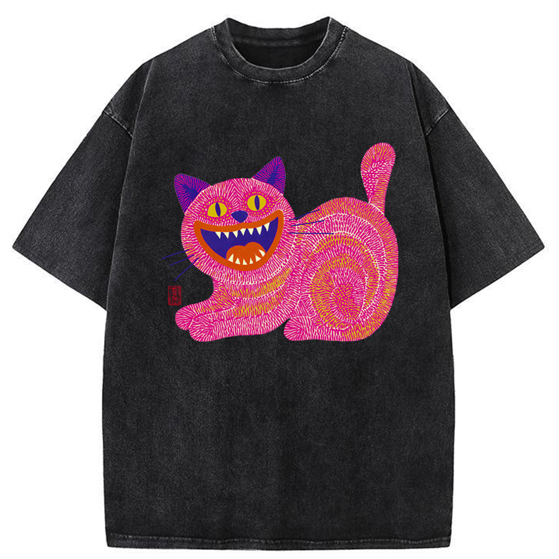 Tokyo-Tiger Chubby Fang Cat Washed T-Shirt