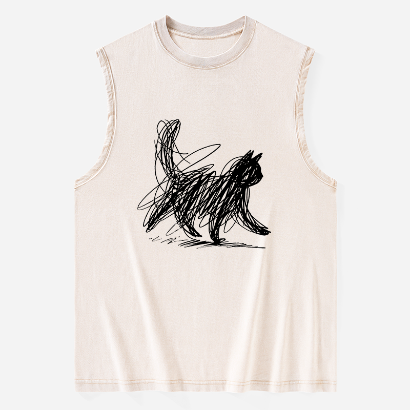 Tokyo-Tiger Minimalist Cat Art Washed Tank