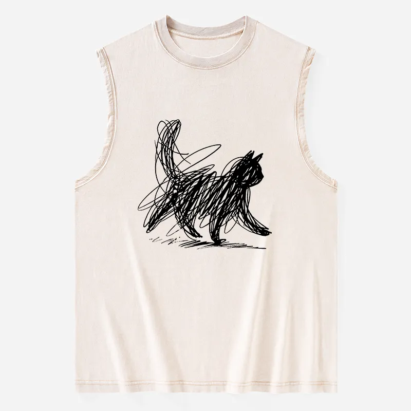 Tokyo-Tiger Minimalist Cat Art Washed Tank