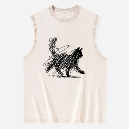 Tokyo-Tiger Minimalist Cat Art Washed Tank