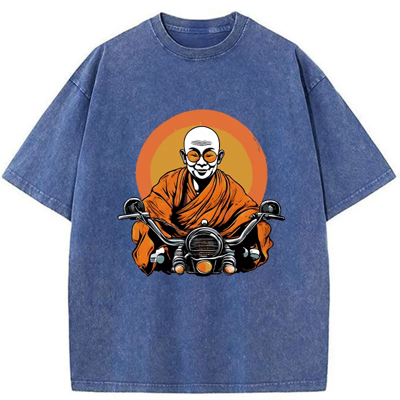 Tokyo-Tiger Monks Riding Motorcycles Washed T-Shirt