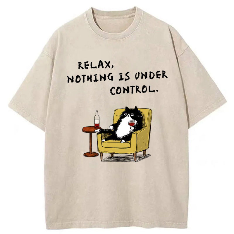 Tokyo-Tiger Unavailable Cat: Nothing Is Under Control Washed T-Shirt