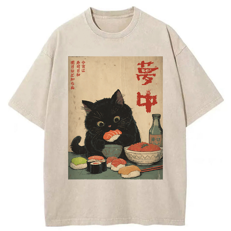 Tokyo-Tiger The Black Cat’s Sushi Night Washed T-Shirt