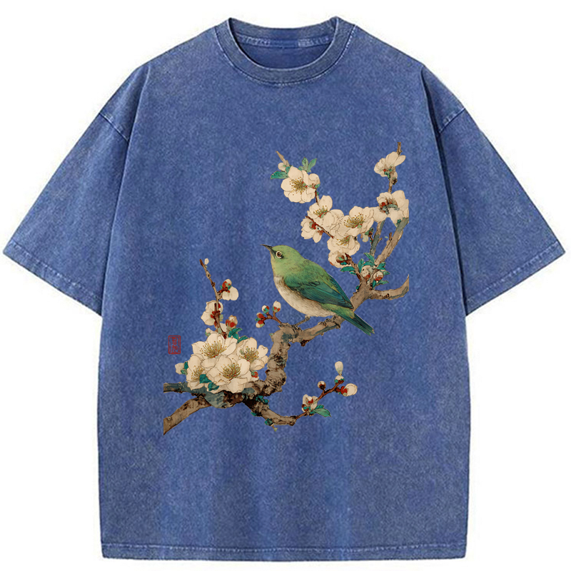 Tokyo-Tiger Perched In Bloom Washed T-Shirt