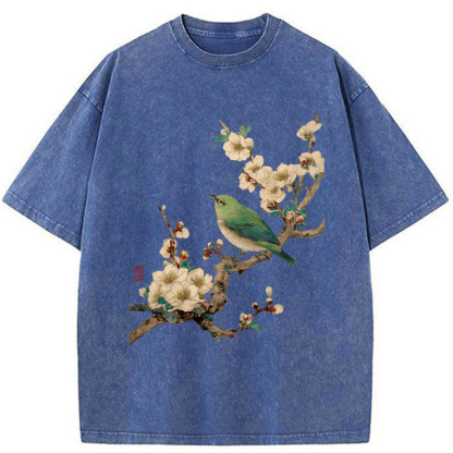 Tokyo-Tiger Perched In Bloom Washed T-Shirt