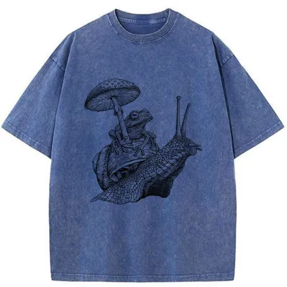 Tokyo-Tiger Snail Is Carrying A Frog On Its Back Washed T-Shirt