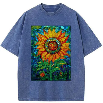 Tokyo-Tiger Colorful Art Sunflower Washed T-Shirt