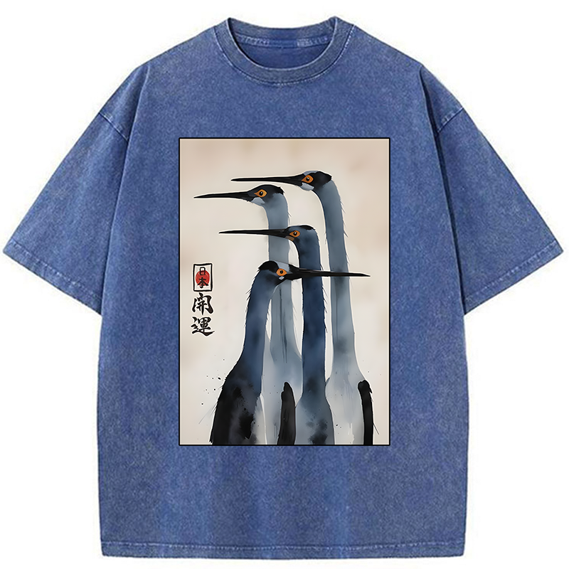 Tokyo-Tiger Retro Sandhill Crane Washed T-Shirt
