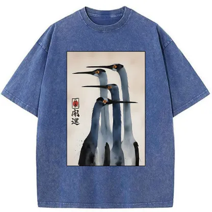 Tokyo-Tiger Retro Sandhill Crane Washed T-Shirt