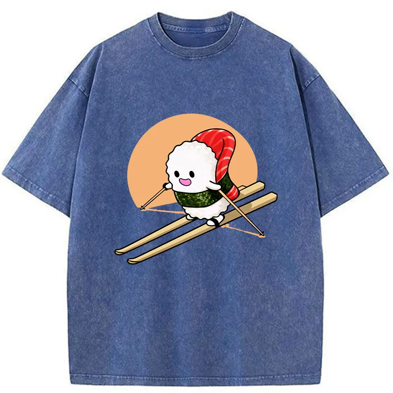 Tokyo-Tiger Sushi Goes Skiing Washed T-Shirt