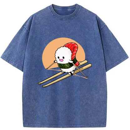 Tokyo-Tiger Sushi Goes Skiing Washed T-Shirt
