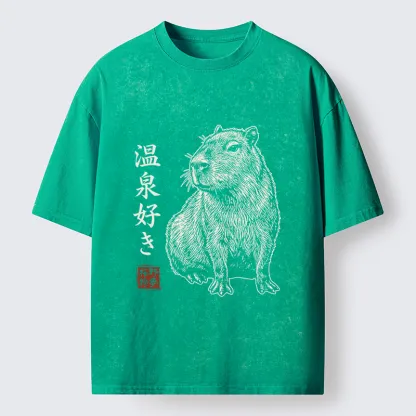 Tokyo-Tiger Hot Spring Enthusiasts Washed T-Shirt