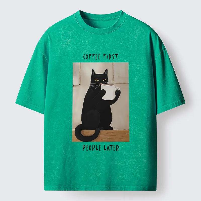 Tokyo-Tiger Drink Coffee First Washed T-Shirt