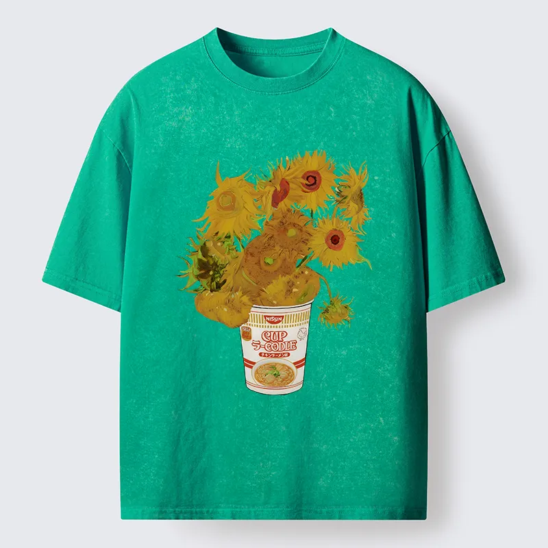 Tokyo-Tiger Sunflower Ramen Bottle Washed T-Shirt