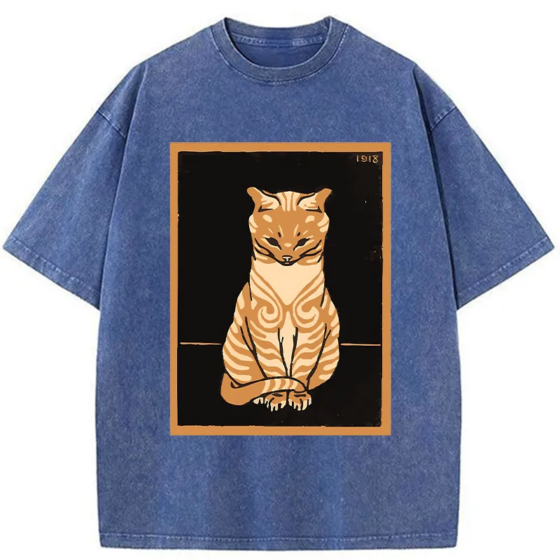 Tokyo-Tiger Cat Sitting And Meditating Washed T-Shirt