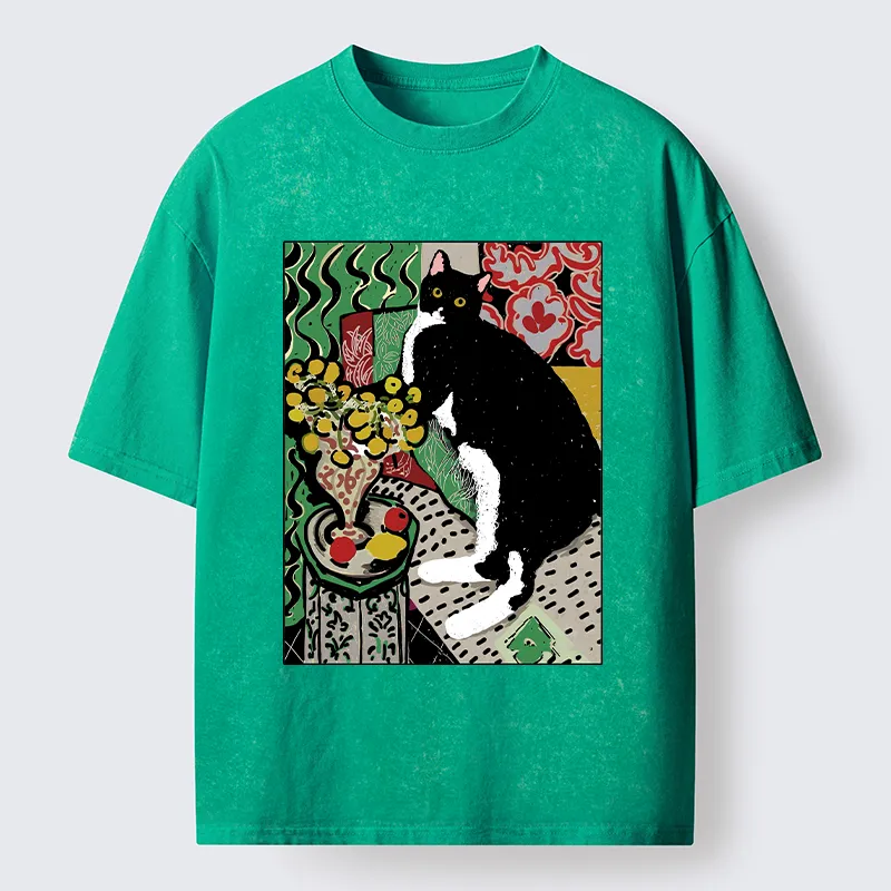 Tokyo-Tiger Elegant Tuxedo Cat Washed T-Shirt