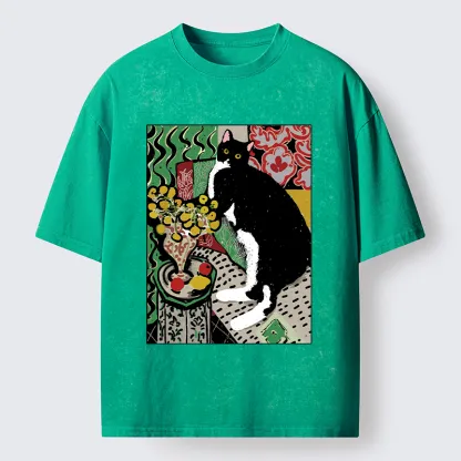 Tokyo-Tiger Elegant Tuxedo Cat Washed T-Shirt