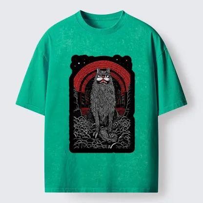 Tokyo-Tiger Terrifying Big-mouthed Cat Washed T-Shirt