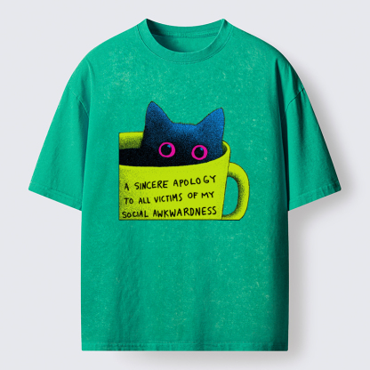 Tokyo-Tiger Social Awkward Cat Washed T-Shirt