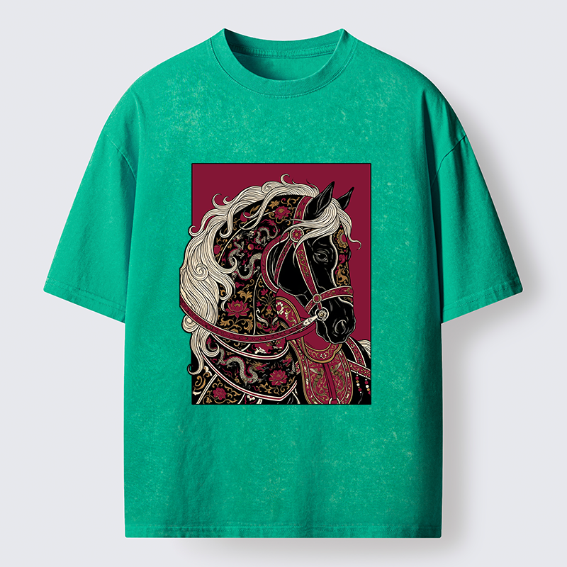 Tokyo-Tiger Elegant Dark Horse Washed T-Shirt