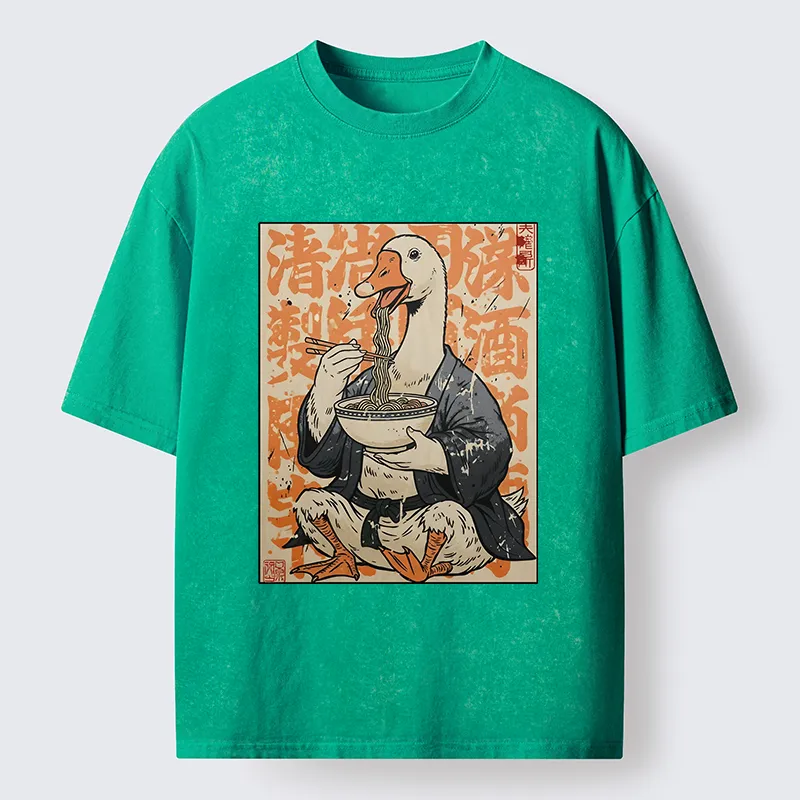 Tokyo-Tiger Duck Samurai Eats Ramen Washed T-Shirt