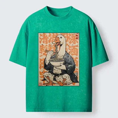 Tokyo-Tiger Duck Samurai Eats Ramen Washed T-Shirt