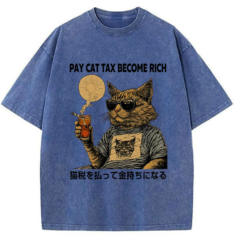 Tokyo-Tiger Pay Cat Tax Become Rich Washed T-Shirt Sale
