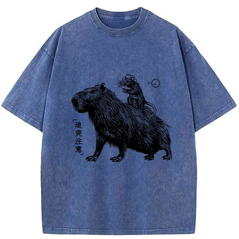 Tokyo-Tiger Mouse Riding A Capybara Washed T-Shirt