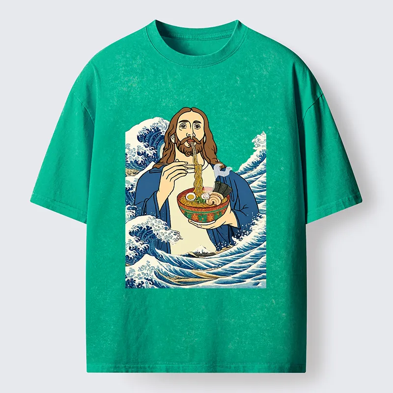 Tokyo-Tiger God Eats Ramen Washed T-Shirt